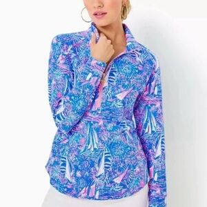 Lilly Pulitzer Skipper Popover Luxletic Boca Blue It's a Sailabration- Med - NWT